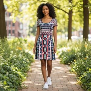 Flying Tomato Blue Knit A-Line Dress & Earrings